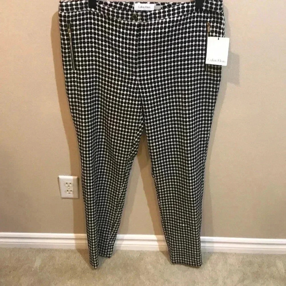 NWT!Calvin Klein Black and White Ankle pants, Stretch, Slim Fit w/Zip Pockets-12 - Picture 1 of 8